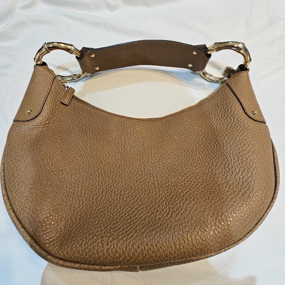 Gucci Tan Leather Hobo Bag w Gold Bamboo Ring - Picture 2 of 9